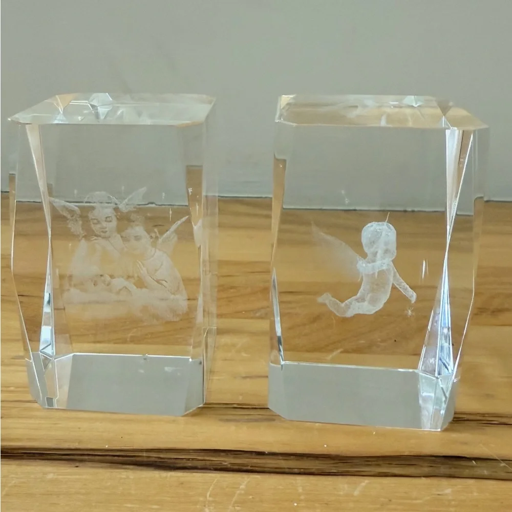Crystal Cube Paper weights with Angel Motif